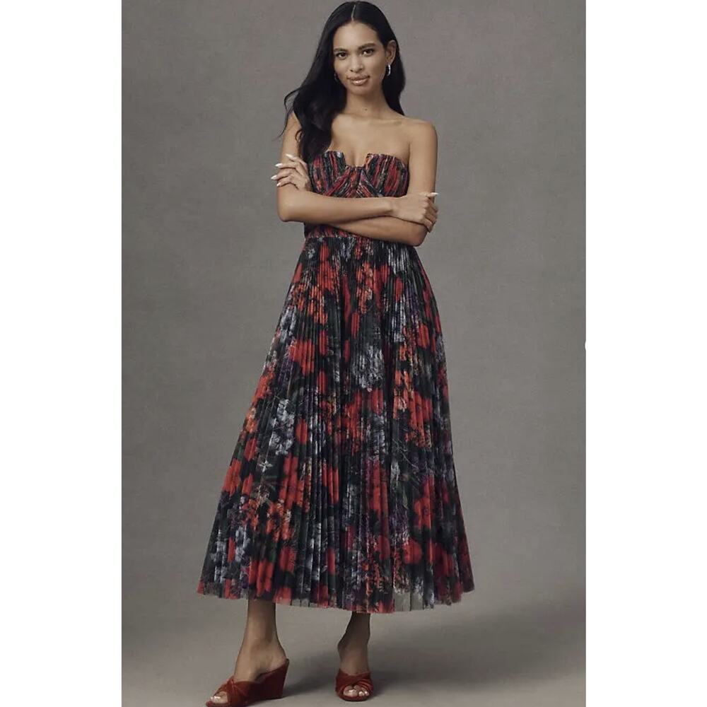 NWT HUTCH Corene strapless floral tulle a-line midi dress